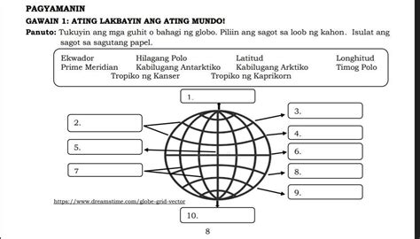 mga guhit sa globo worksheets